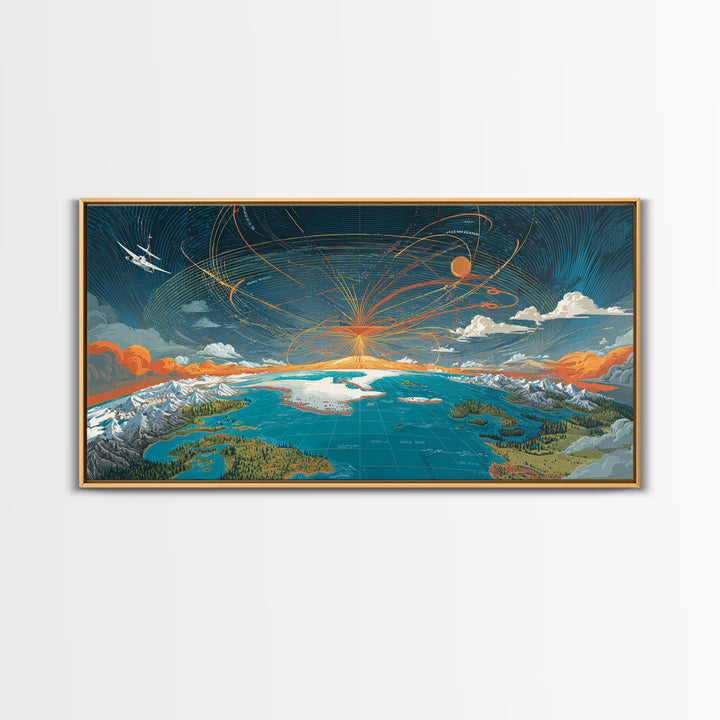 Cosmic Mountain Lake Sunset Wall Art, Panoramic Modern Landscape Print, Scenic Cabin Decor, Blue Orange Living Room Art Print