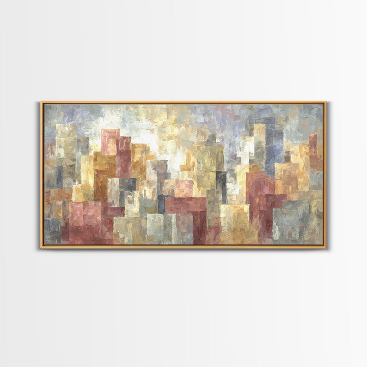 Soft Pastel Abstract City Wall Art, Modern Geometric Skyline Print, Urban Living Room Home Decor, Neutral Gallery Art Print