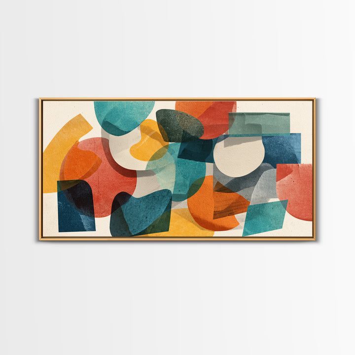 Transparent Organic Shapes Wall Art, Teal Orange Abstract Mid Century Modern Decor, Geometric Bauhaus Canvas Print For Home