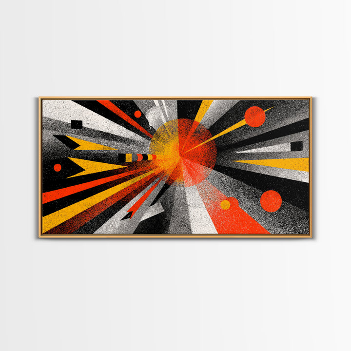 Abstract Planet Blast Wall Art, Orange Black Geometric Space Poster, Midcentury Modern Decor, Atomic Retro Sci Fi Art Print