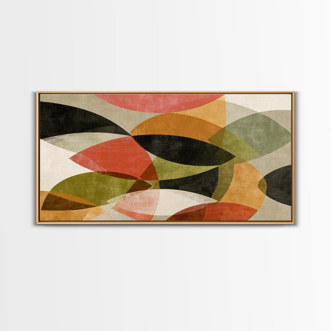 Layered Olive Red And Orange Abstract Leaves Wall Art, Midcentury Modern Art Print, Retro Geometric Decor For Living Room