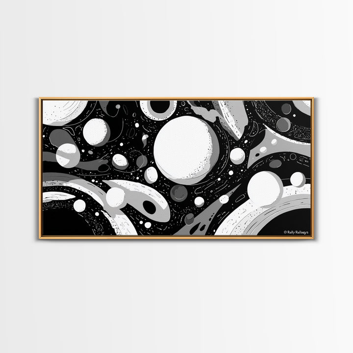 Black White And Gray Cosmic Bubbles Wall Art, Modern Abstract Art Print, Retro Sci Fi Space Decor For Office Or Game Room