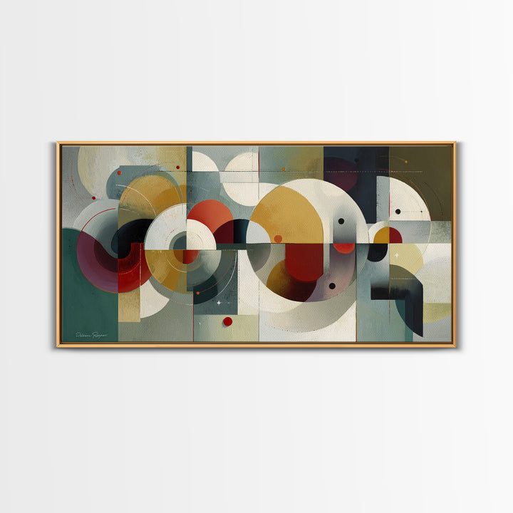 Muted Teal Mustard Red And Cream Circles Wall Art, Midcentury Modern Art Print, Bauhaus Geometric Home Decor For Living Room