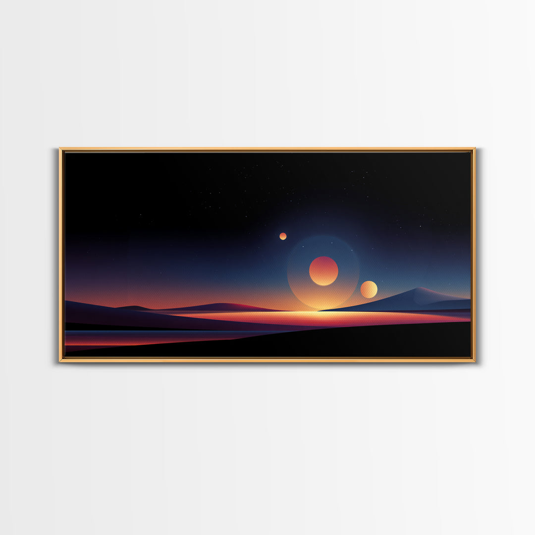 Minimal Planet Desert Sunset Wall Art, Midcentury Modern Art Print, Retro Travel Poster, Scenic Landscape Home Office Decor