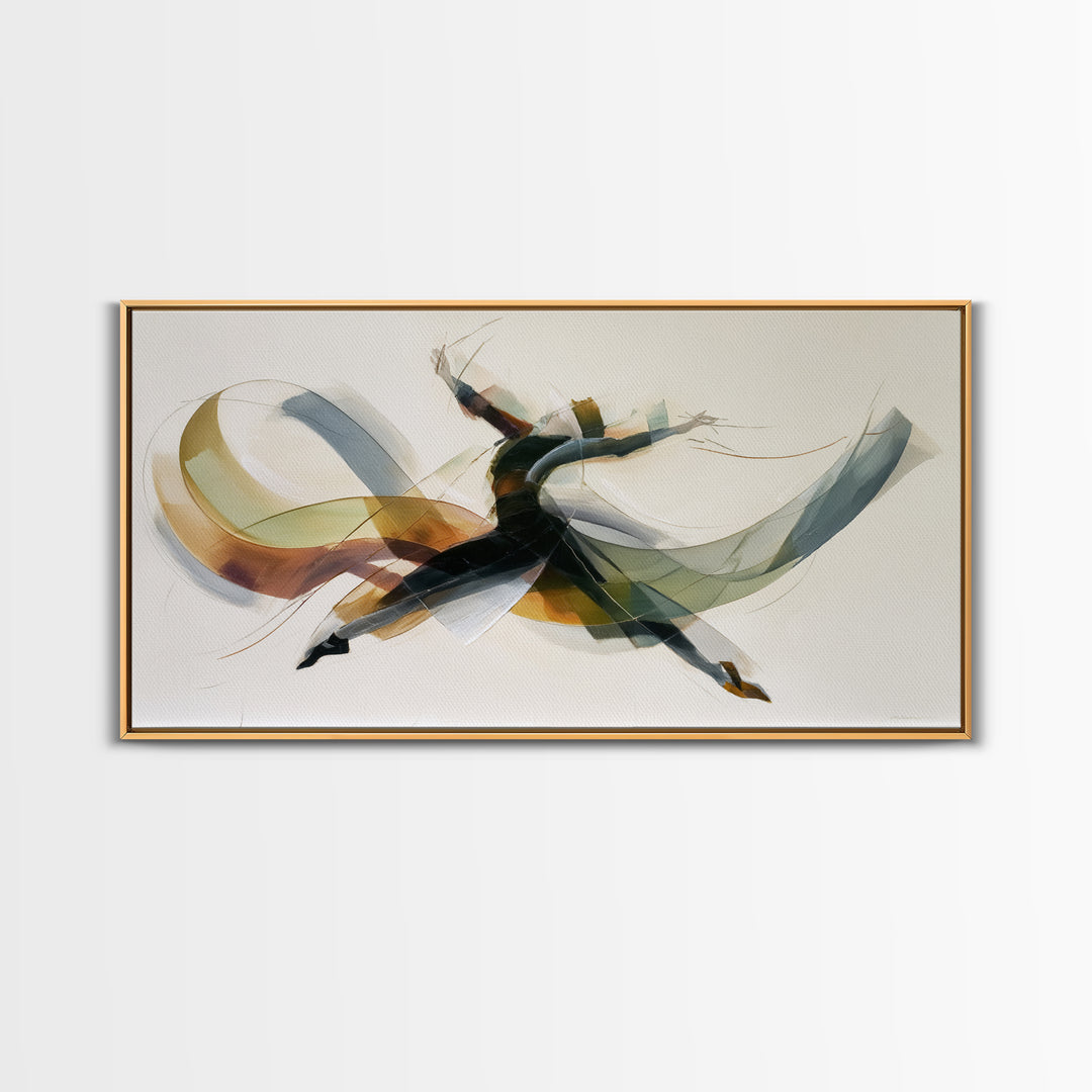 Leaping Abstract Dancer In Soft Ribbon Forms Canvas Print, Modern Contemporary Wall Art, Minimalist Artwork, Bedroom Decor