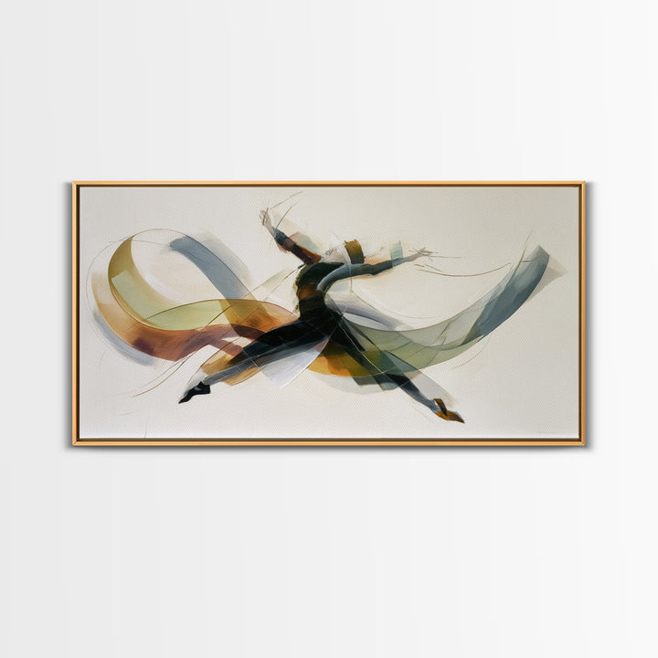 Leaping Abstract Dancer In Soft Ribbon Forms Canvas Print, Modern Contemporary Wall Art, Minimalist Artwork, Bedroom Decor