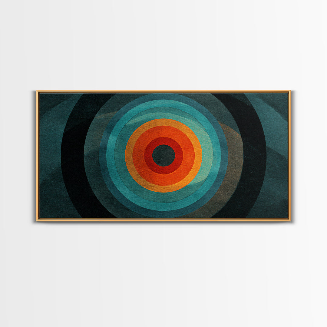 Teal Orange Geometric Bullseye Canvas Print, Midcentury Modern Wall Art, Abstract Circle Poster, Masculine Office Decor Print
