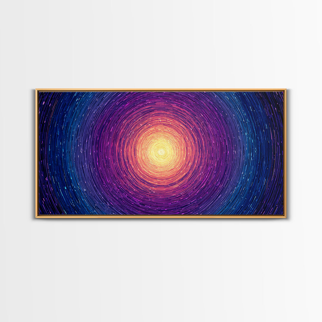 Radiant Magenta Blue Spiral Sun Wall Art, Cosmic Abstract Canvas, Modern Wall Decor, Vibrant Space Print For Living Room