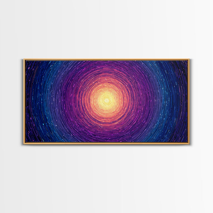 Radiant Magenta Blue Spiral Sun Wall Art, Cosmic Abstract Canvas, Modern Wall Decor, Vibrant Space Print For Living Room