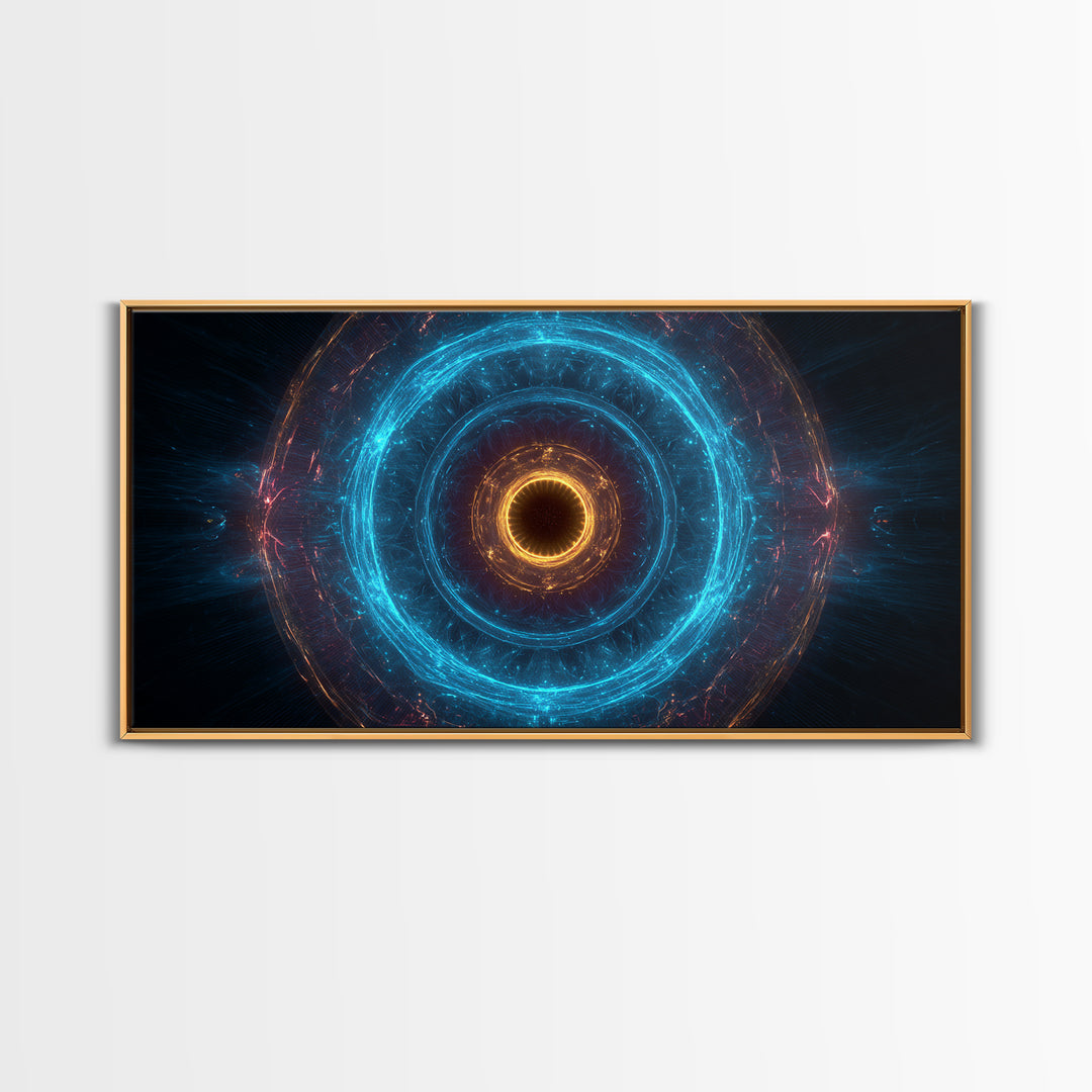 Electric Blue Orbital Ring Wall Art, Futuristic Sci Fi Abstract Canvas, Modern Geometric Space Decor For Living Room Or Office