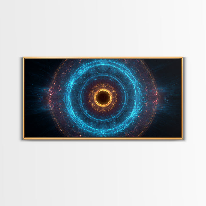 Electric Blue Orbital Ring Wall Art, Futuristic Sci Fi Abstract Canvas, Modern Geometric Space Decor For Living Room Or Office