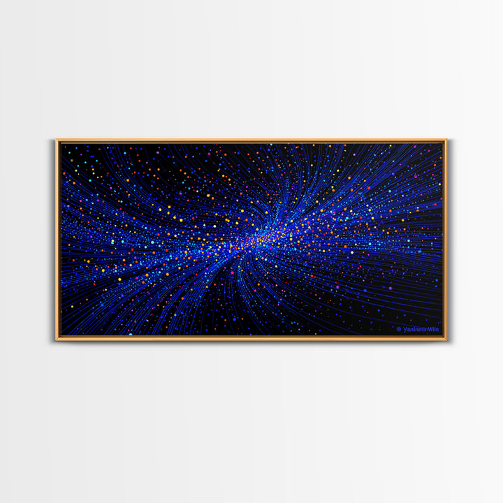 Blue Starfield Particle Stream Wall Art, Cosmic Abstract Digital Print, Modern Sci Fi Poster, Vibrant Space Decor For Home Office