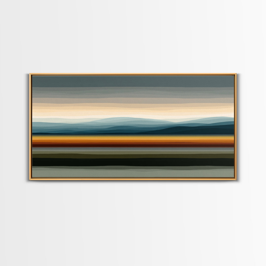 Muted Horizon Landscape With Layered Hills Wall Art, Midcentury Modern Abstract Print, Earth Tone Living Room Decor, Office Decor