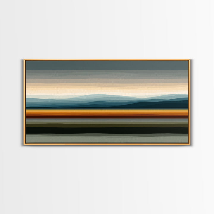 Muted Horizon Landscape With Layered Hills Wall Art, Midcentury Modern Abstract Print, Earth Tone Living Room Decor, Office Decor