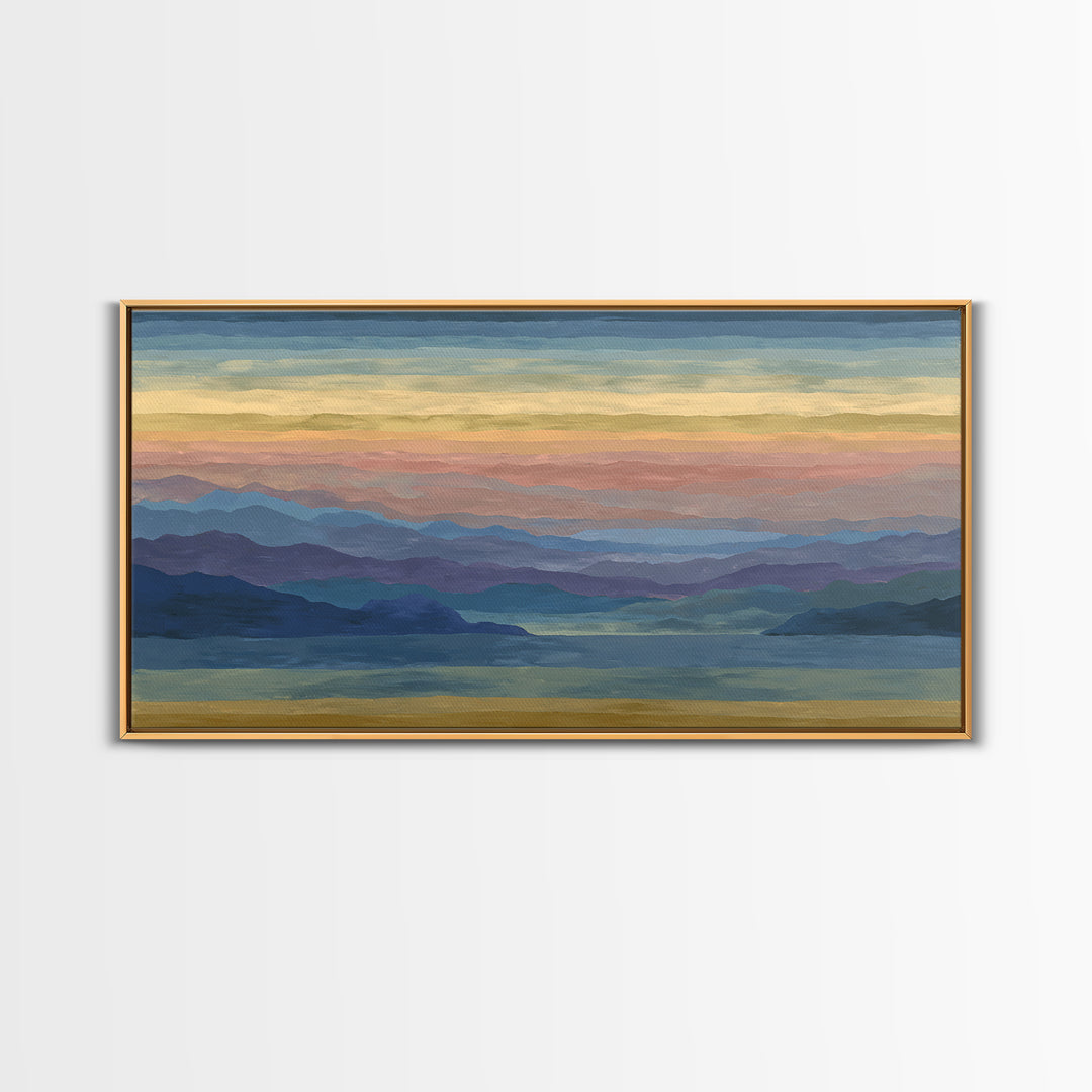 Pastel Mountain Lake Panorama Framed Canvas Print, Modern Wall Art, Scenic Nature Landscape, Bedroom And Office Decor, Home Decor