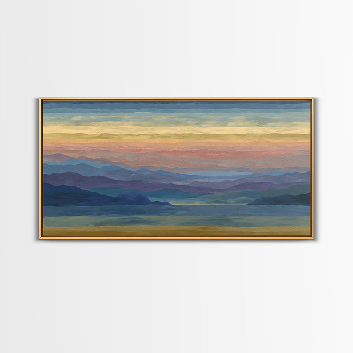 Pastel Mountain Lake Panorama Framed Canvas Print, Modern Wall Art, Scenic Nature Landscape, Bedroom And Office Decor, Home Decor