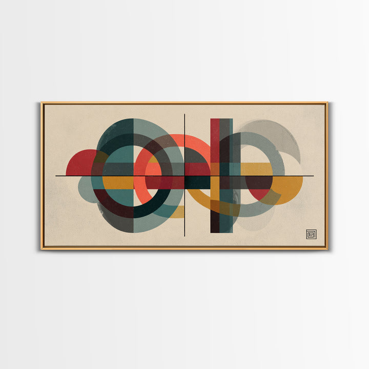 Overlapping Circles And Rectangles Wall Art, Midcentury Modern Geometric Art Print, Atomic Bauhaus Living Room Decor, Mid Century Decor