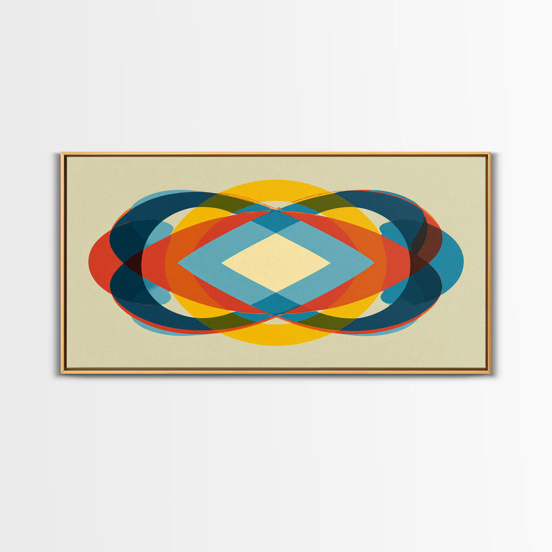 Colorful Overlapping Ellipse Abstract Wall Art, Midcentury Modern Geometric Print, Retro MCM Decor, Bold Living Room Art