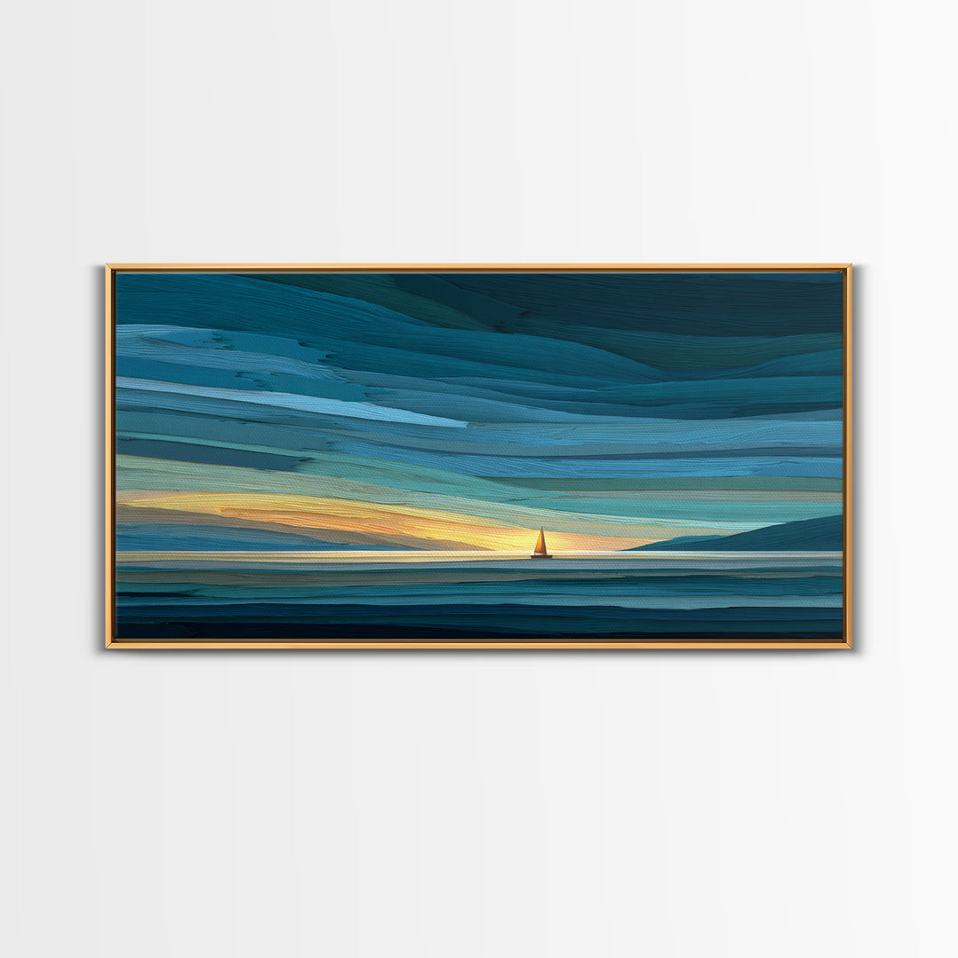Teal Sunset Sailboat Wall Art, Dramatic Ocean Seascape Print, Coastal Modern Decor, Nautical Lake House Canvas Artwork Print