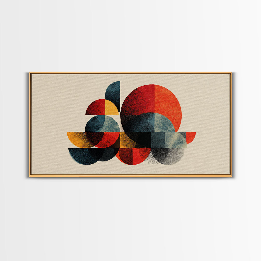 Red Teal Mustard Geometric Shapes Canvas Print, Midcentury Modern Wall Art, Bauhaus Abstract Poster, Bold Retro MCM Home Decor