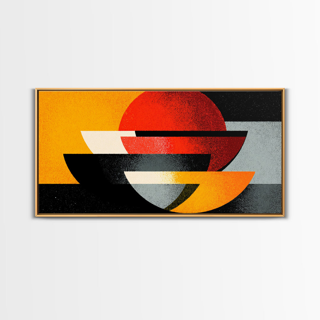 Red Sun And Black Bowls Wall Art, Midcentury Modern Canvas Print, Retro Geometric Abstract Poster, Orange MCM Home Decor