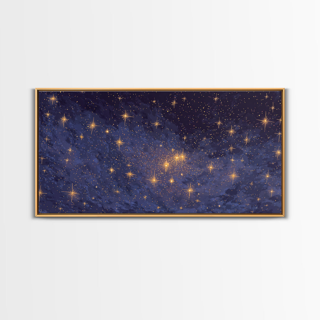 Purple Blue Galaxy Star Cloud Framed Canvas Print, Celestial Space Wall Art, Modern Cosmic Decor For Bedroom Or Office Decor