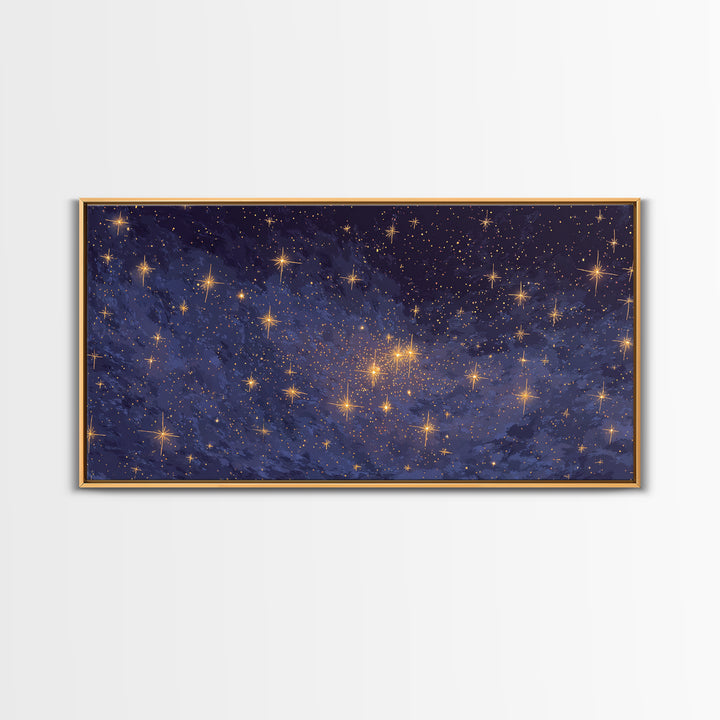 Purple Blue Galaxy Star Cloud Framed Canvas Print, Celestial Space Wall Art, Modern Cosmic Decor For Bedroom Or Office Decor