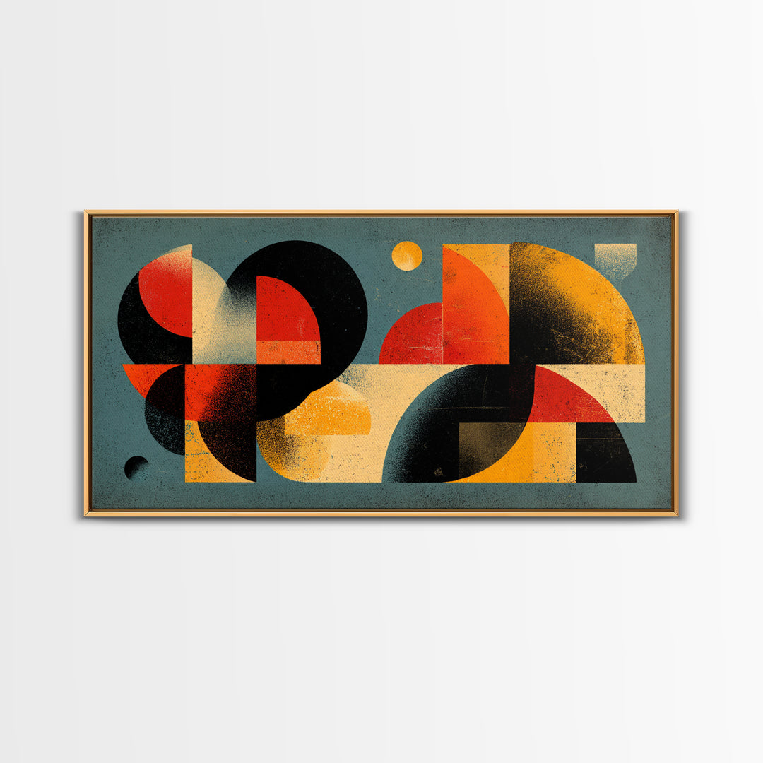 Bold Teal Orange Geometric Abstract Wall Art, Mid Century Modern Decor, MCM Artwork, Retro Bauhaus Print For Living Room