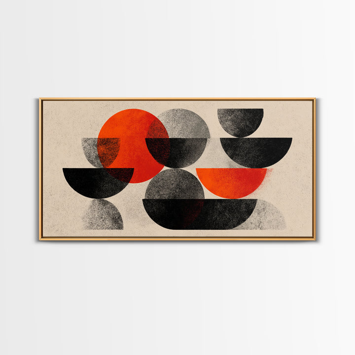 Red Black Gray Semi Circle Abstract Canvas Print, Mid Century Modern Wall Decor, Bauhaus Geometric Art For Office And Living Room