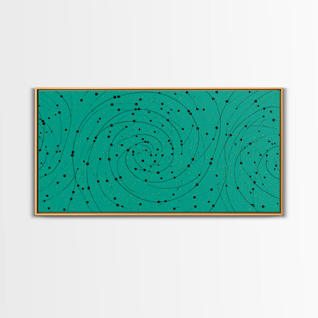 Teal Spiral Galaxy Abstract Canvas Print, Midcentury Modern Wall Art, Cosmic Retro Poster, Space Abstract Art Decor For Office