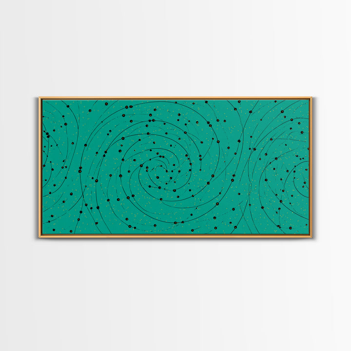 Teal Spiral Galaxy Abstract Canvas Print, Midcentury Modern Wall Art, Cosmic Retro Poster, Space Abstract Art Decor For Office