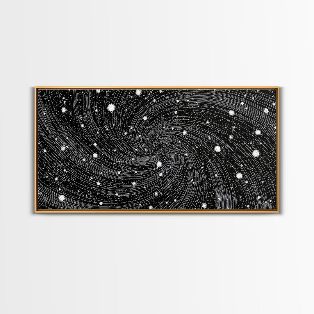 Black And White Spiral Galaxy Wall Art, Midcentury Modern Abstract Art, Retro Space Poster, Monochrome Home Decor, MCM Print