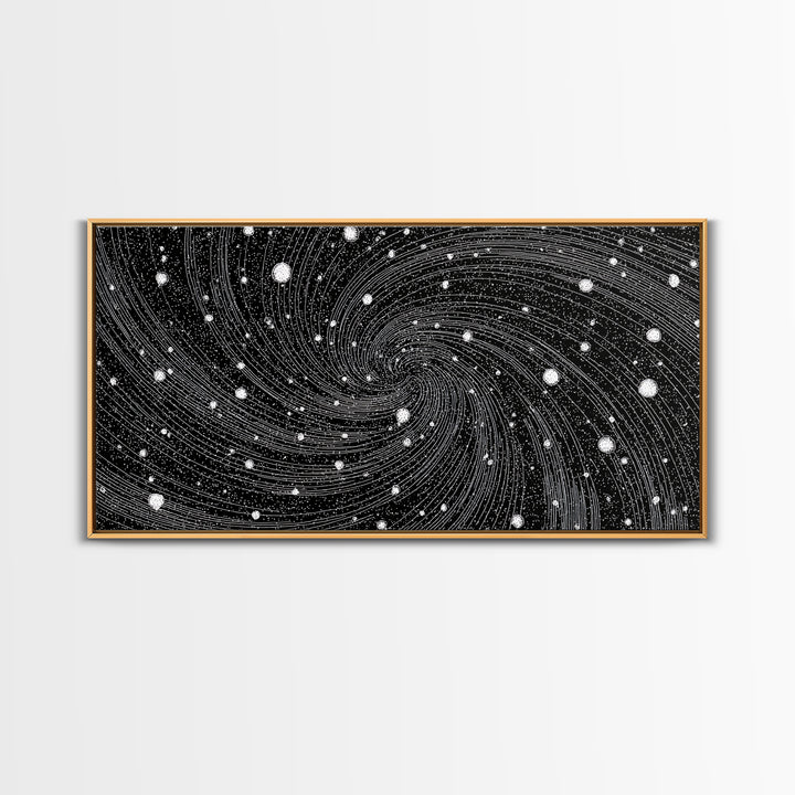 Black And White Spiral Galaxy Wall Art, Midcentury Modern Abstract Art, Retro Space Poster, Monochrome Home Decor, MCM Print