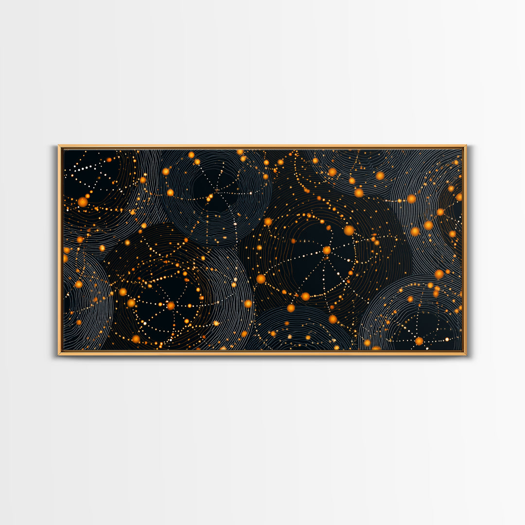 Orange Atomic Constellation Canvas Print, Midcentury Modern Wall Art, Retro Sci Fi Poster, Cosmic Abstract Decor For Office