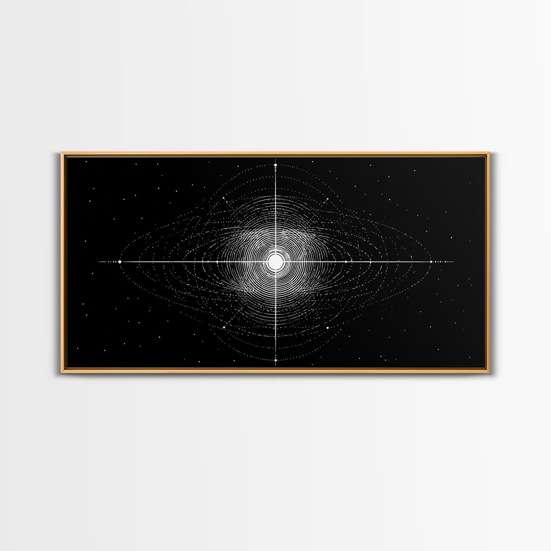 Black White Central Star Field Wall Art, Midcentury Modern Abstract Art, Cosmic Space Poster, Minimalist Home Decor, MCM Print