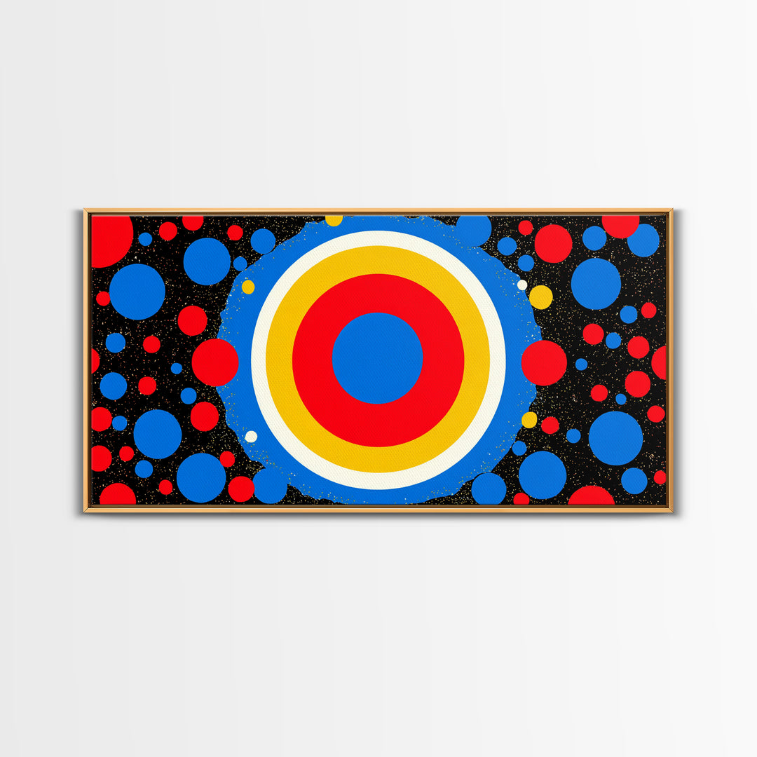 Concentric Target Canvas Print, Red Blue Yellow Circle Poster, Midcentury Modern Wall Decor, Pop Art Geometric MCM Print
