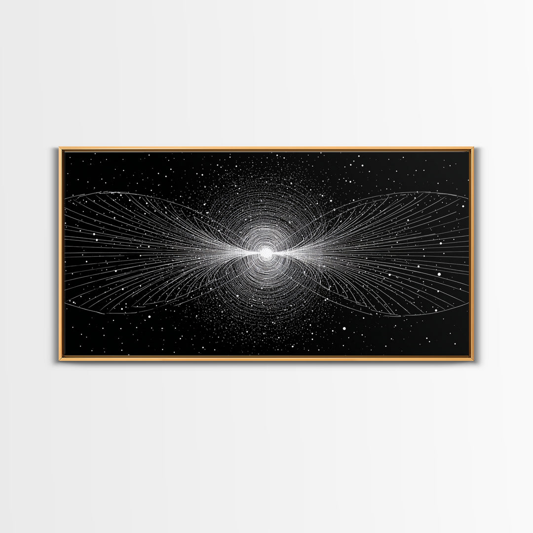 White Particle Wave Cosmic Burst Wall Art, Space Abstract Art, Modern Wall Decor, Sci Fi Poster, Black And White Art Print