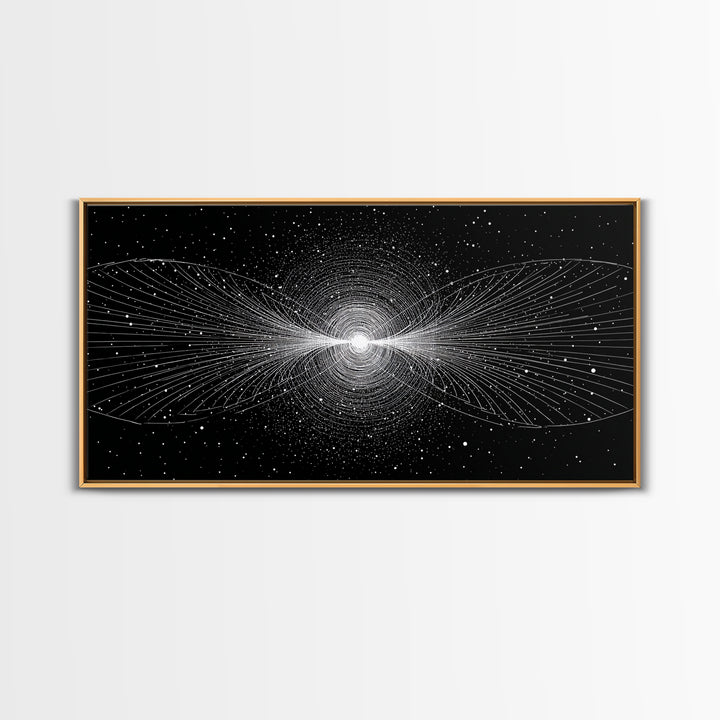 White Particle Wave Cosmic Burst Wall Art, Space Abstract Art, Modern Wall Decor, Sci Fi Poster, Black And White Art Print