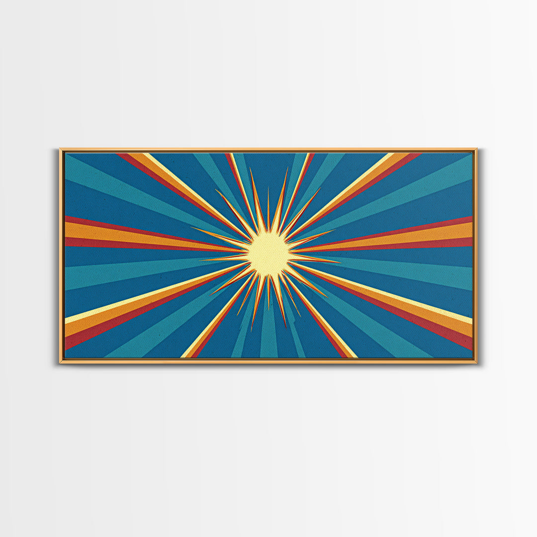 Retro Radiant Sunburst In Teal Blue Wall Art, Midcentury Modern Art, Atomic 60s Poster, Colorful Geometric Wall Decor Print