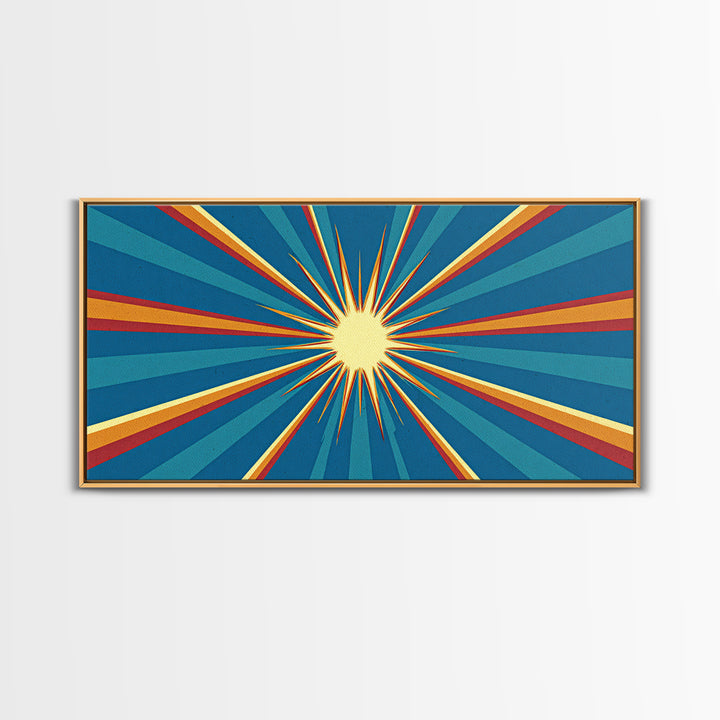 Retro Radiant Sunburst In Teal Blue Wall Art, Midcentury Modern Art, Atomic 60s Poster, Colorful Geometric Wall Decor Print