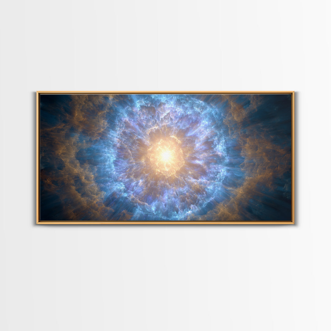 Blue Gold Nebula Eye Cosmic Light Wall Art, Space Abstract Art, Modern Wall Decor, Sci Fi Art Print For Living Room Decor