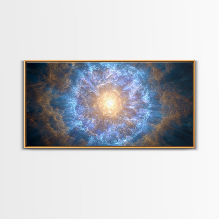 Blue Gold Nebula Eye Cosmic Light Wall Art, Space Abstract Art, Modern Wall Decor, Sci Fi Art Print For Living Room Decor