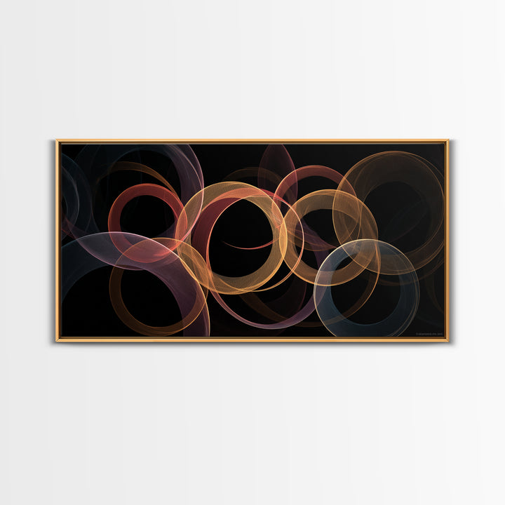 Glowing Transparent Orbital Rings Abstract Wall Art, Midcentury Modern Geometric Poster, Retro MCM Wall Decor, Large Canvas Print