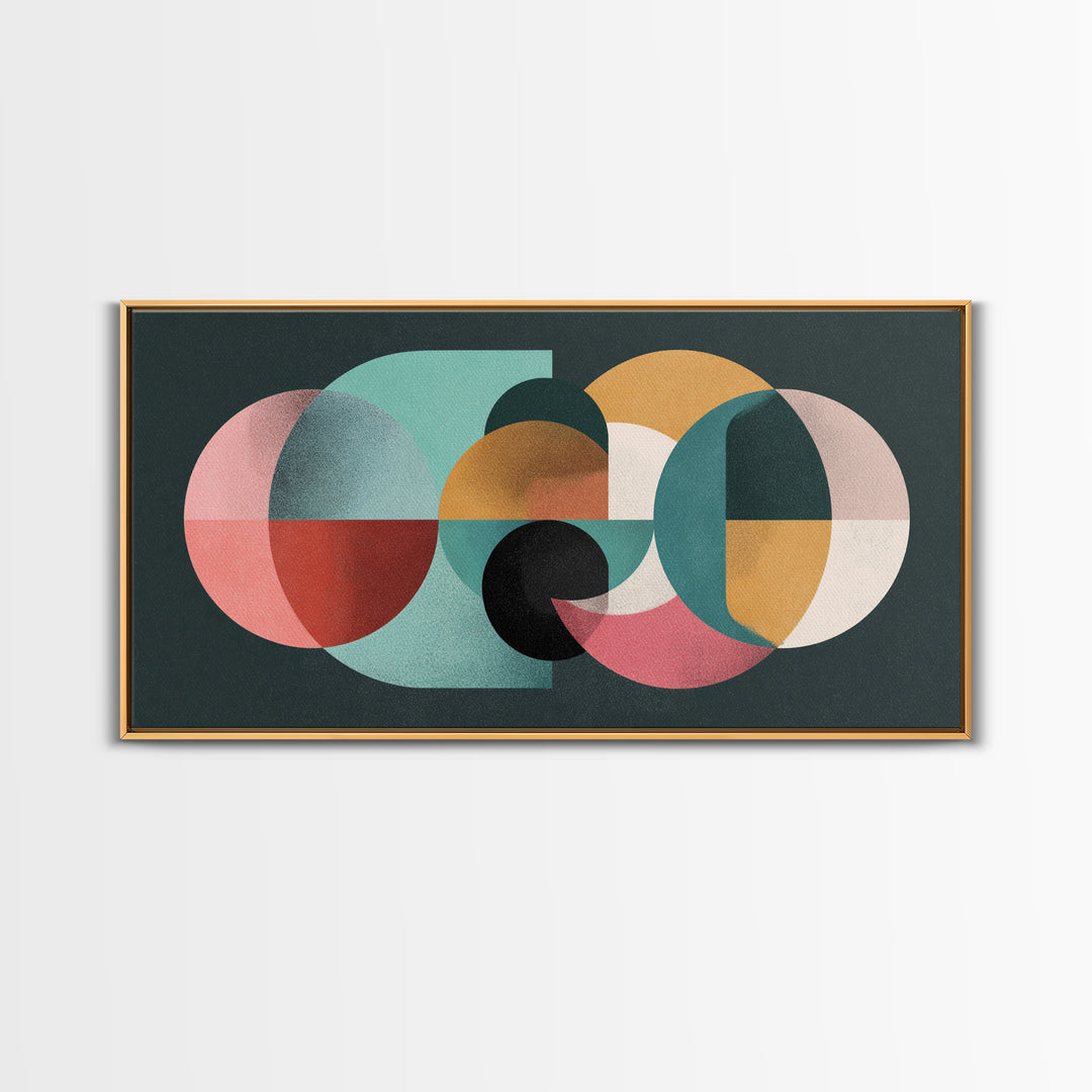 Pink Mint Mustard Oval Circle Blocks Wall Art, Midcentury Modern Geometric Print, Bauhaus Abstract Poster, MCM Wall Decor