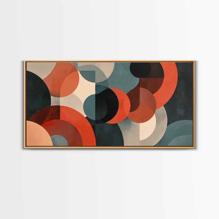 Rust Teal Cream Overlapping Circle Abstract Canvas Print, Midcentury Modern Wall Art, Retro Geometric Decor, Large MCM Poster