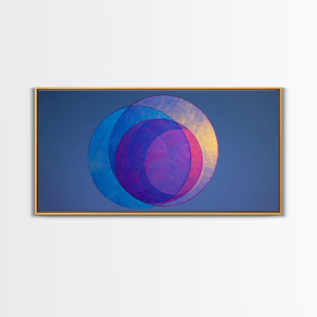 Blue Purple Transparent Planet Circles Canvas Print, Modern Abstract Wall Art, Midcentury Geometric Poster, Cool Bedroom Decor