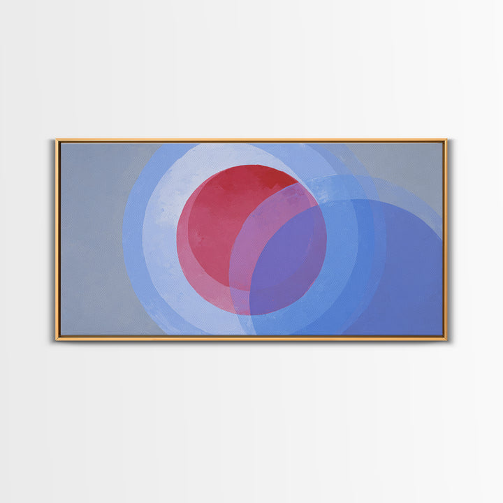 Soft Red Violet And Blue Concentric Circles Canvas Print, Modern Abstract Wall Art, Minimal Geometric Decor, Serene Bedroom Art