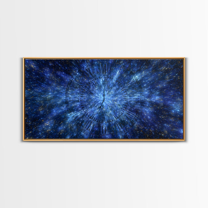 Blue Starfield Time Portal Wall Art, Modern Abstract Art, Space Poster, Digital Art Print, Galaxy Clock Decor, Home Office Art