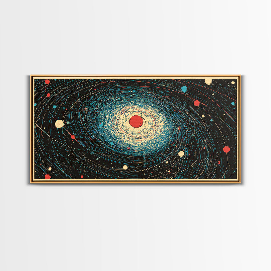 Cream Red Spiral Galaxy Canvas Print, Midcentury Modern Art, Retro Space Poster, Abstract Wall Decor, Atomic Planet Artwork