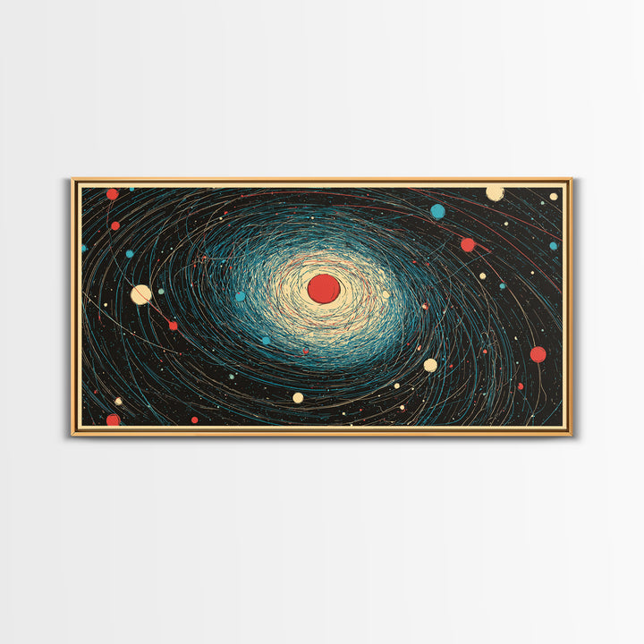 Cream Red Spiral Galaxy Canvas Print, Midcentury Modern Art, Retro Space Poster, Abstract Wall Decor, Atomic Planet Artwork